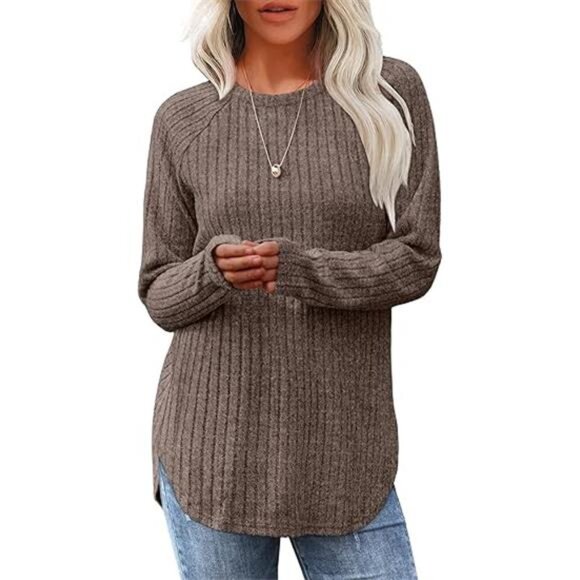 Curved Hem Tunic Top - Loose Fit Long Sleeve Pullover for Fall - Picture 6 of 6
